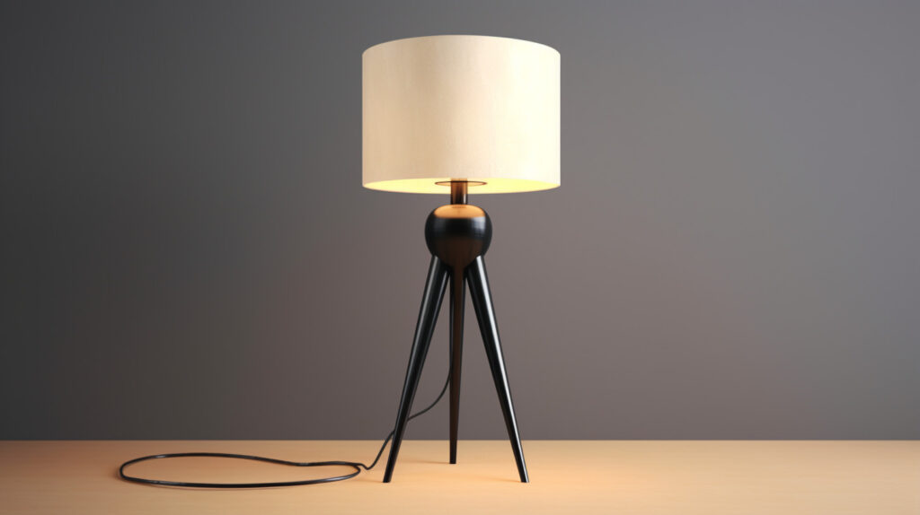 Lampada da tavolo a treppiede elegante che aggiunge un tocco moderno a un soggiorno
