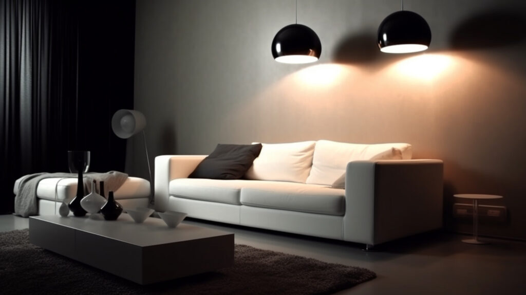 Stylish wall lamps casting soft light on a modern living room wall