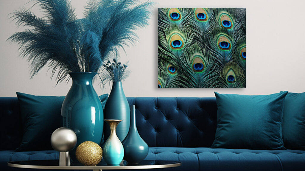 Subtle peacock decor in a sleek, modern home setting