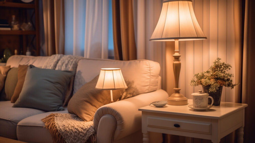 Lampada da tavolo che illumina un confortevole soggiorno, mettendo in evidenza il ruolo delle lampade da tavolo nell'arredamento del soggiorno