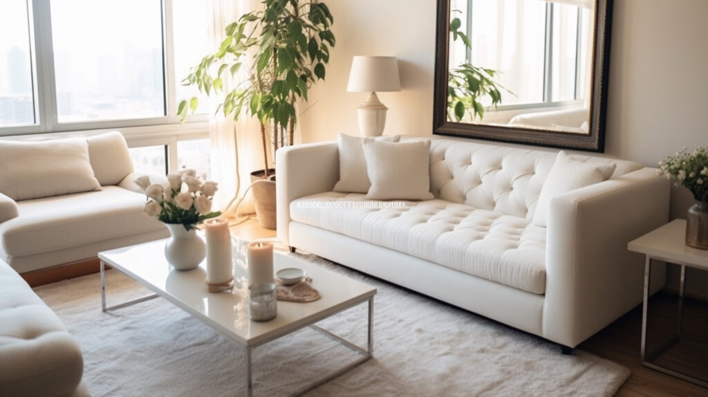 Timeless white couch in a stylish living room