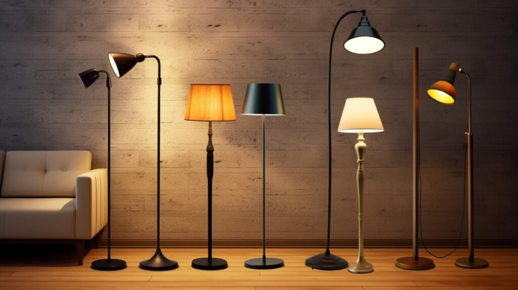 Varie lampade da lettura a pavimento che mostrano diversi stili e design