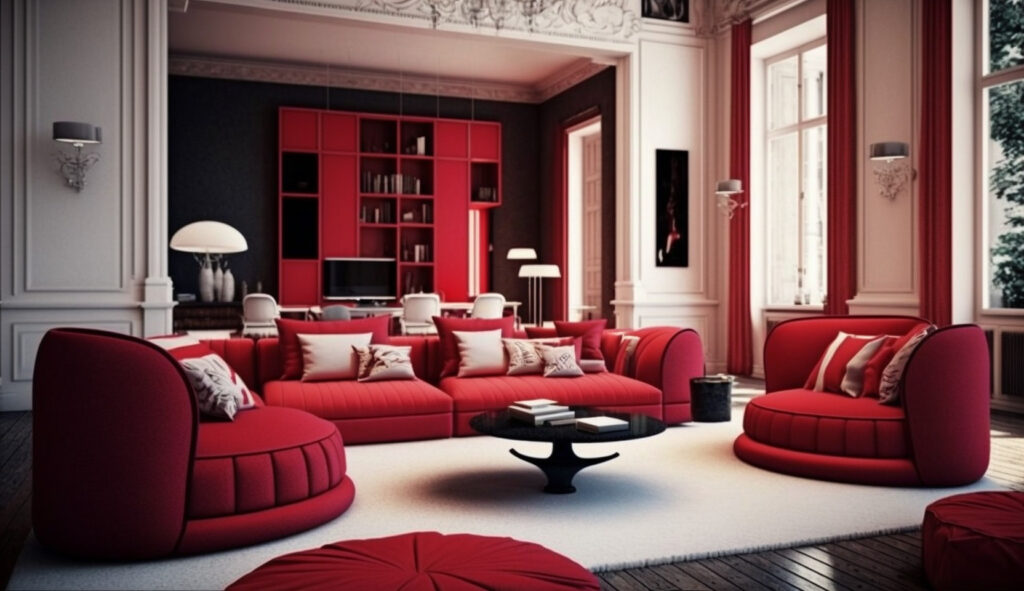 Variety of red couches suitable for different living room styles 