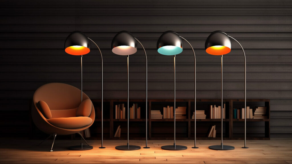 Lampada da lettura a pavimento a sei vie versatile che offre opzioni di illuminazione personalizzabili