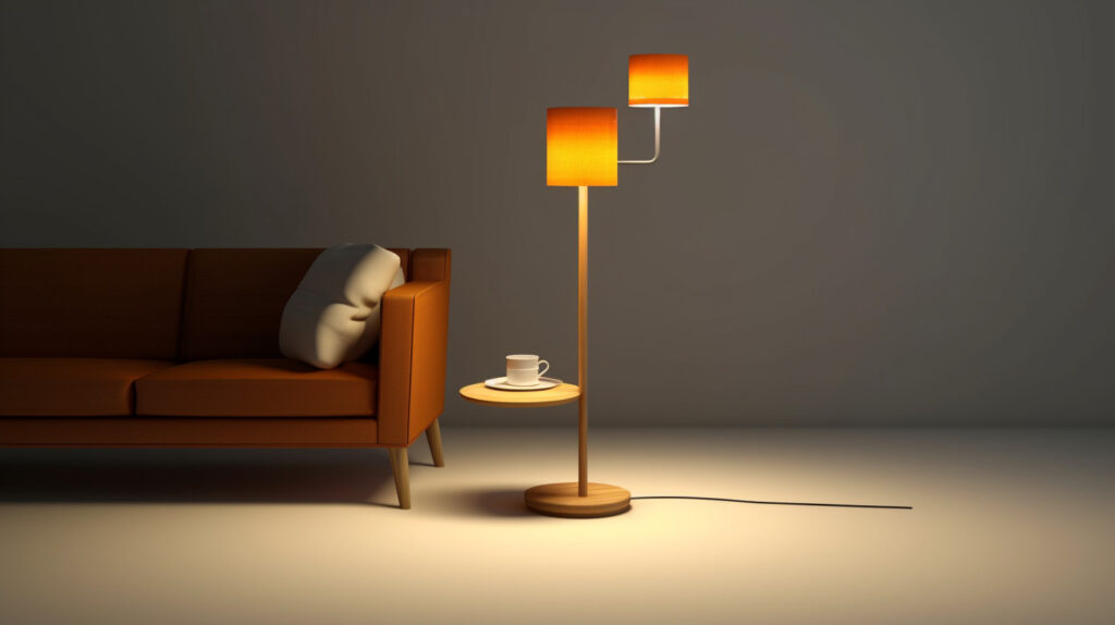 Versatile tray floor reading lamp combining lighting and practicality