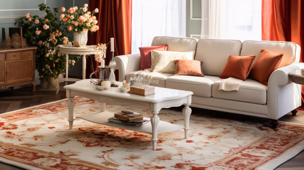 Vintage living room rug adding a touch of timeless elegance to the room
