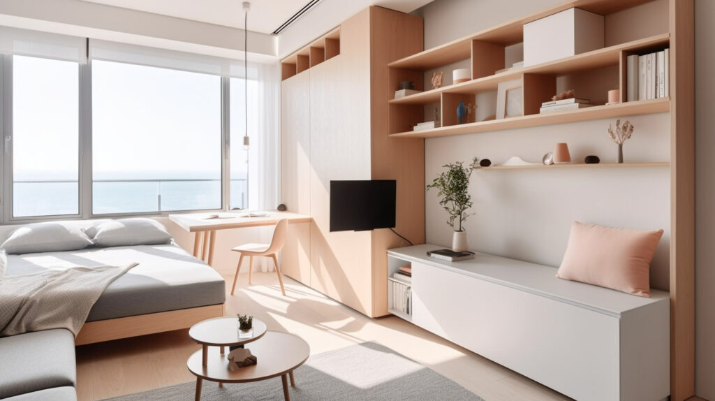 Discover how compact furniture contributes to the minimalist aesthetics of a one-bedroom apartment