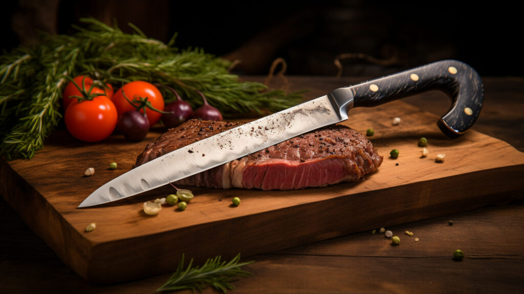 A boning knife showcasing its precision in separating meat from bone