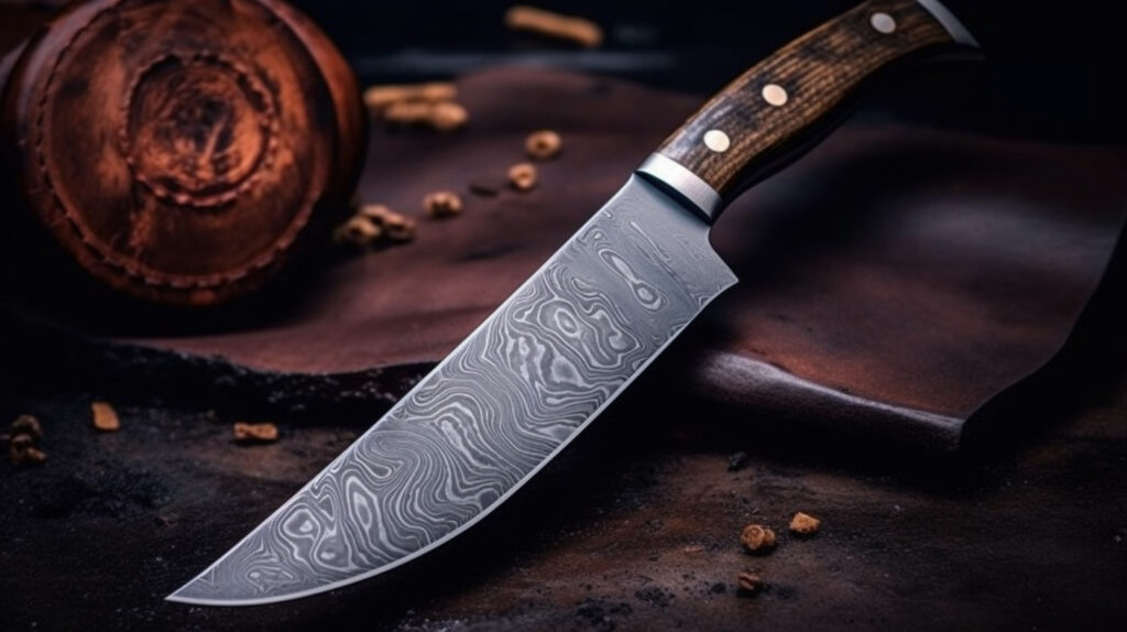 A carbon steel knife displaying its sharpness and unique patina