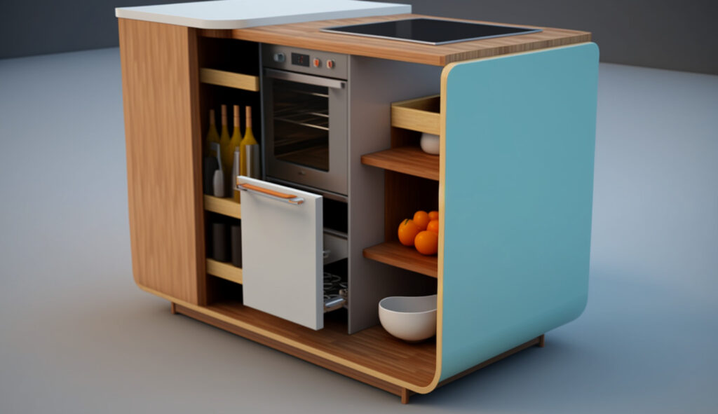 Một quầy đảo bếp nhỏ gọn và chức năng được thiết kế cho không gian căn bếp nhỏ