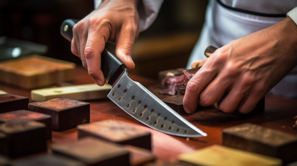 A guide illustrating essential steps in kitchen knife maintenance and safety