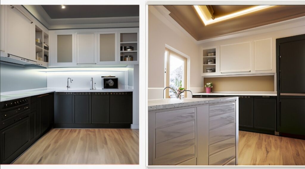 Before and after images showing the improvement of a kitchen's look