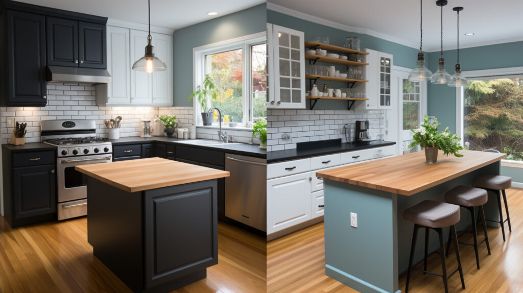 Trasformazione prima e dopo di una cucina in un layout a forma di U