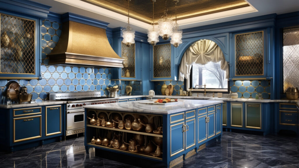 Blue and gold kitchen design