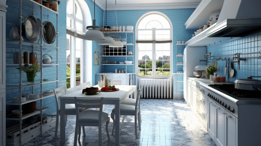 Blue and white kitchen design 