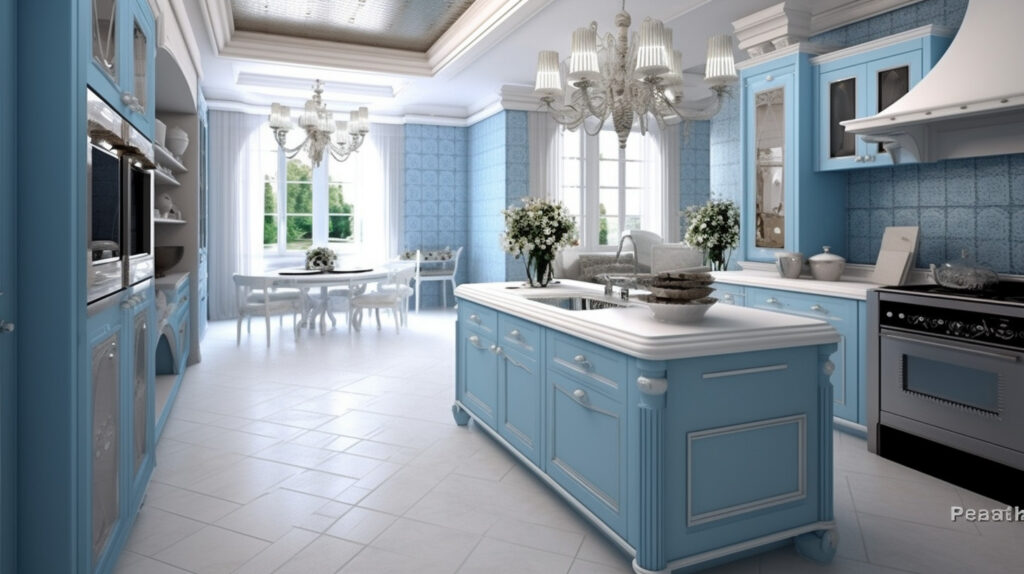 Blue and white kitchen design 