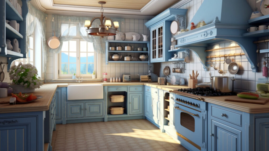 Blue country kitchen design 