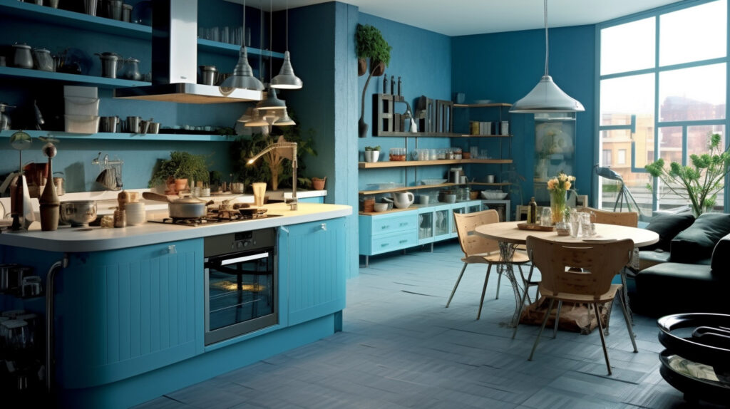 Blue kitchen design with blue decor