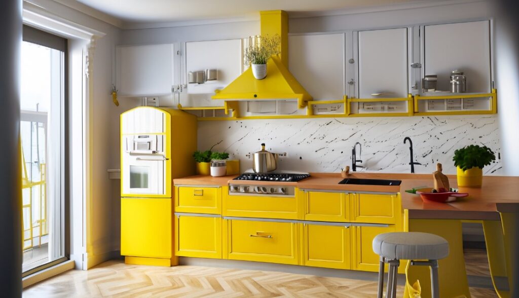 Bright kitchen with a pop of yellow for a unique and cheerful touch