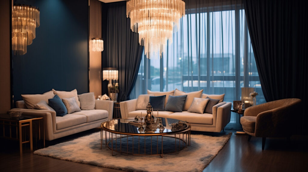 Choosing the perfect living room chandelier in a lighting showroom