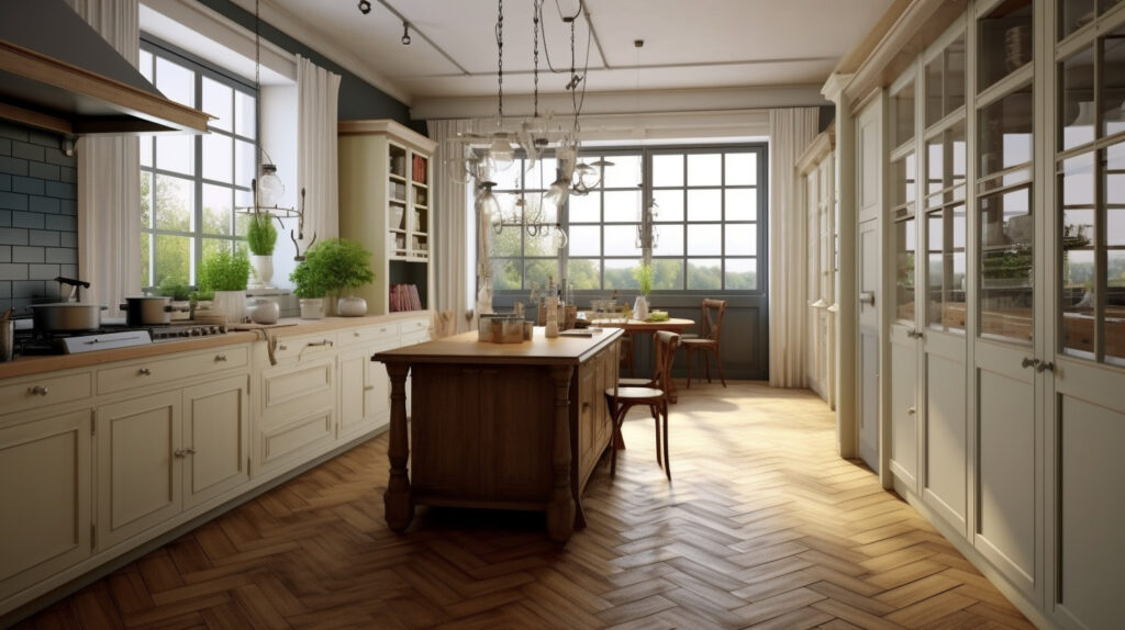 Classic kitchen with natural flooring
