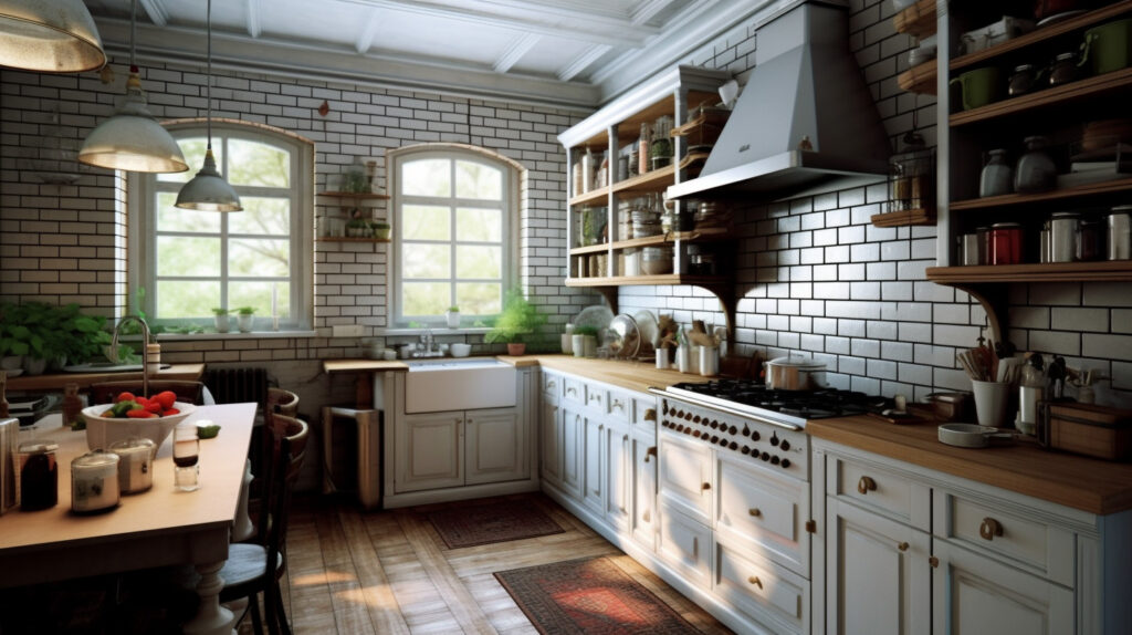 Classic kitchen with subway tiles
