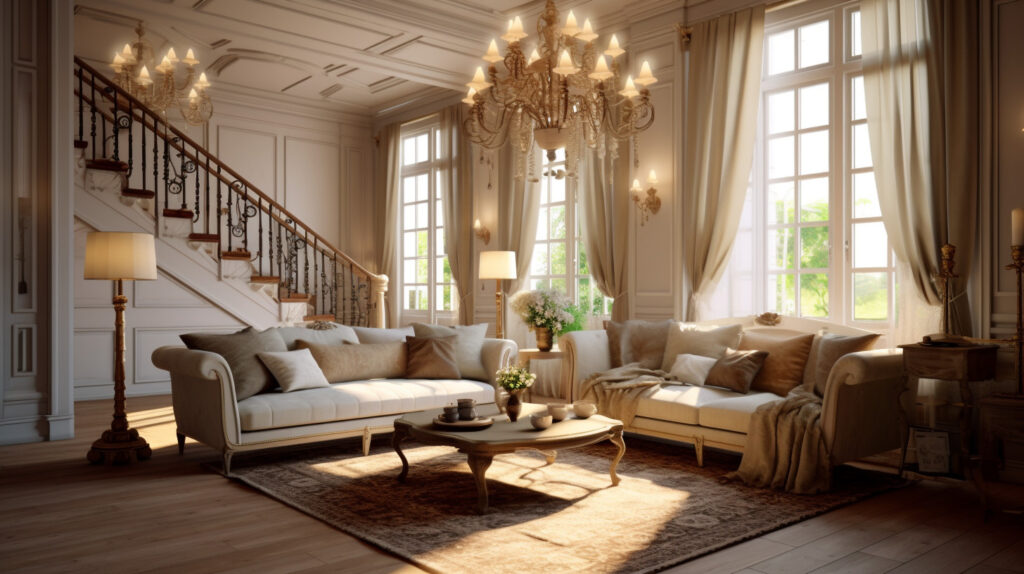 Classic living room chandelier in a traditional setting