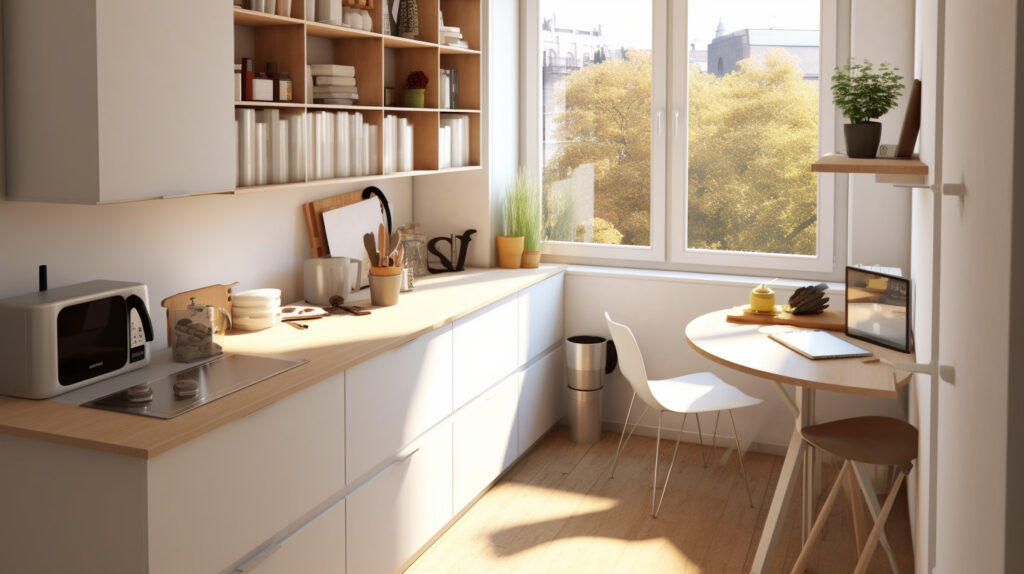 Compact yet functional kitchen nook in an apartment setting 
