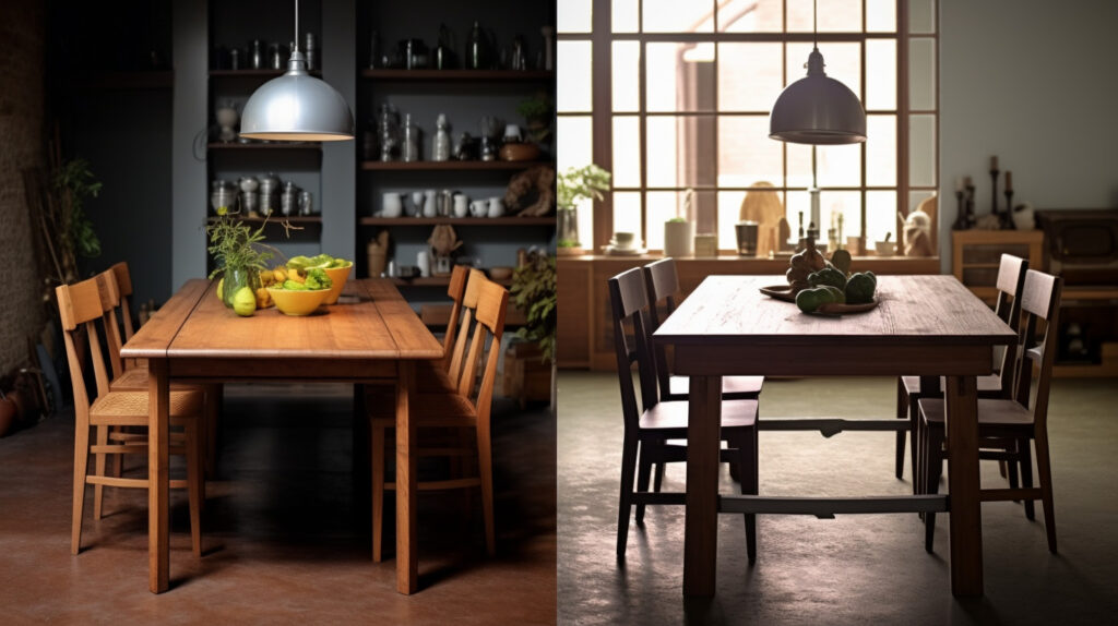 Comparison of a dining room table and a kitchen table