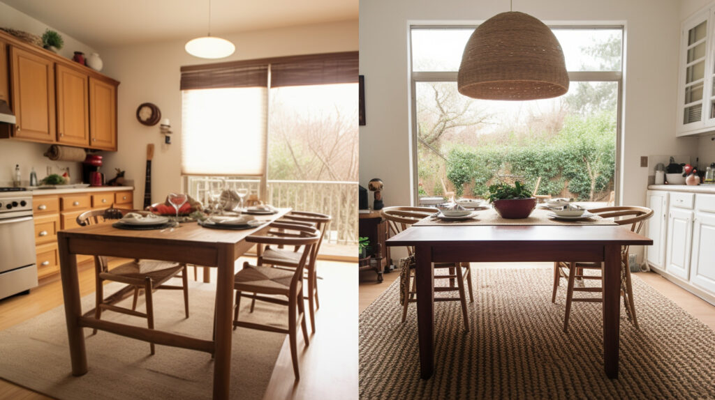 Comparison of a dining room table and a kitchen table