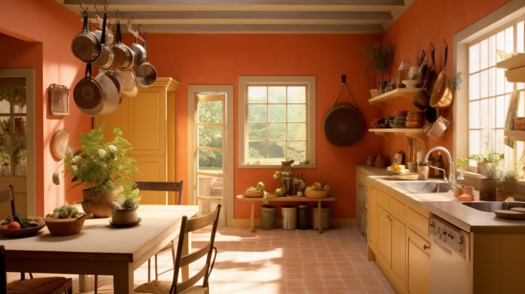 Country-style kitchen painted in warm colors