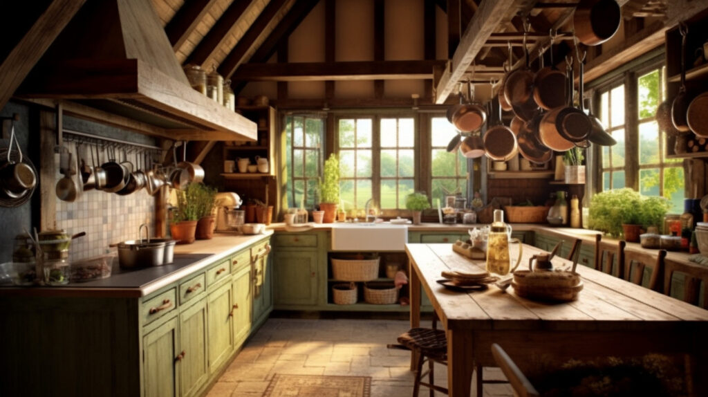 Country-style kitchen with natural materials 