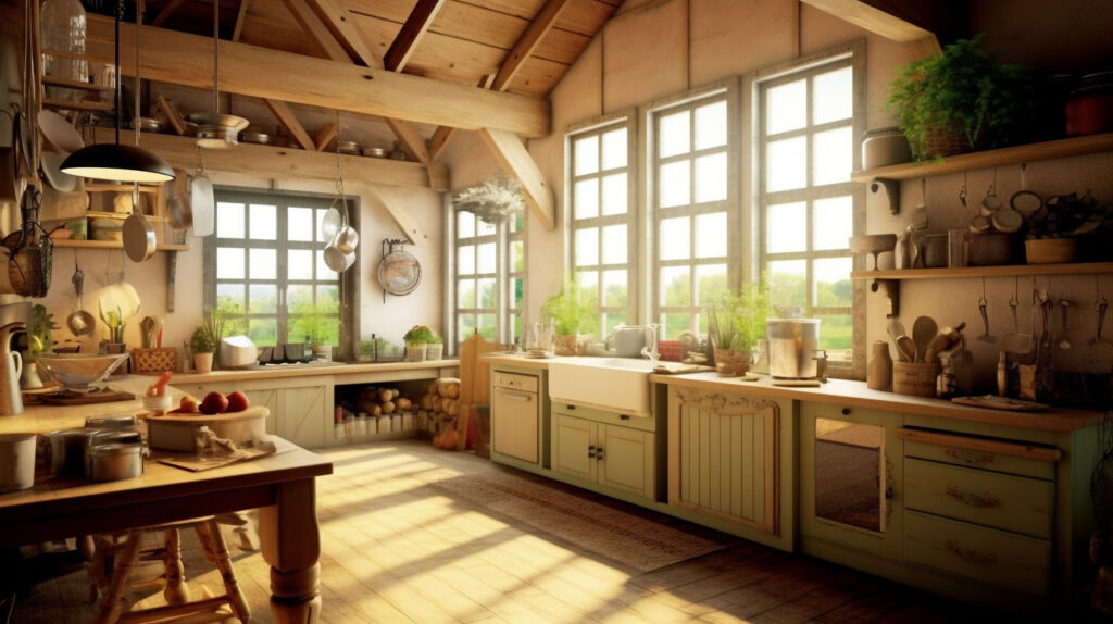 Country-style kitchen with natural materials 