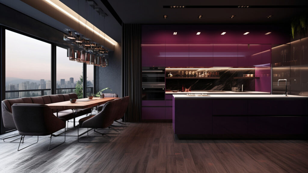 Dark purple kitchen embracing drama and depth for a unique and bold look