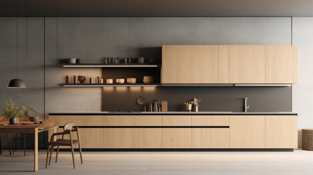 Progettazione di una cucina a parete unica minimalista moderna