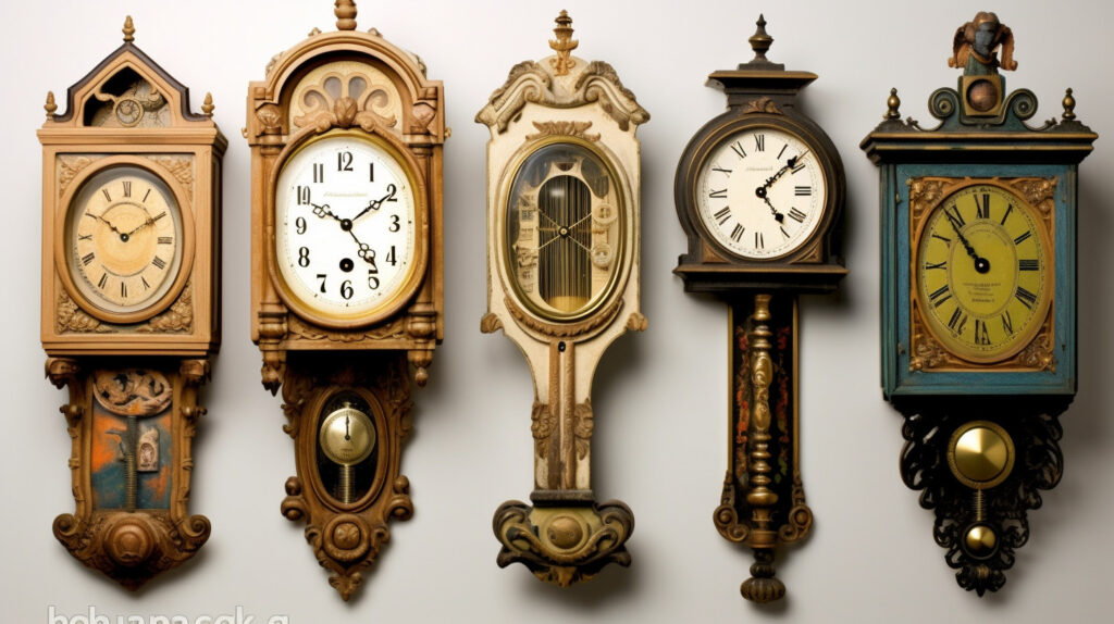 Different styles of antique kitchen clocks