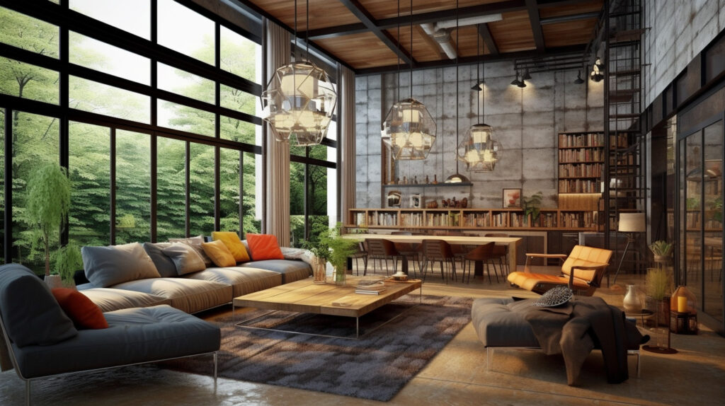 Elegant industrial living room chandelier enhancing room decor