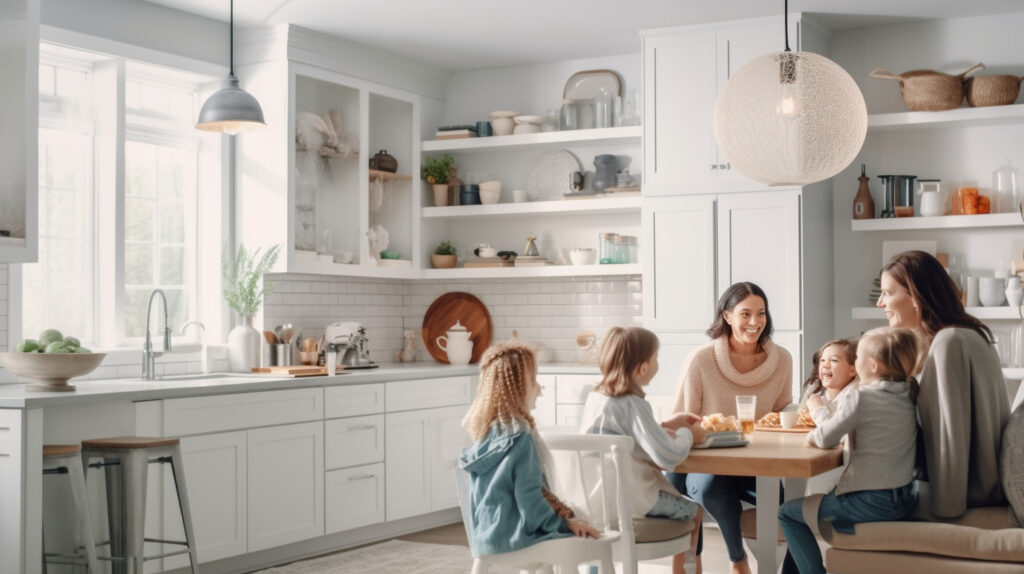 Family enjoying their time in a cozy kitchen nook, showcasing its benefits
