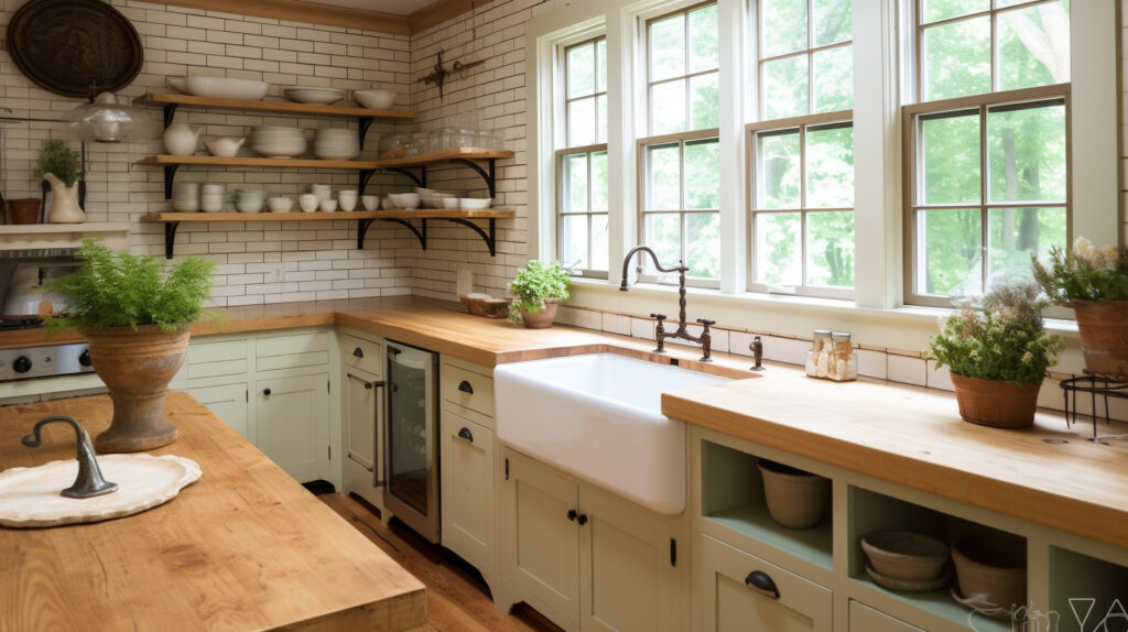 Farmhouse sink in a country-style kitchen