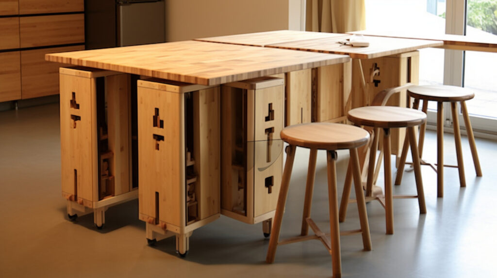 Folding kitchen tables made from different materials