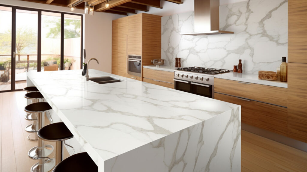 Heat and stain-resistant quartz stone kitchen island 