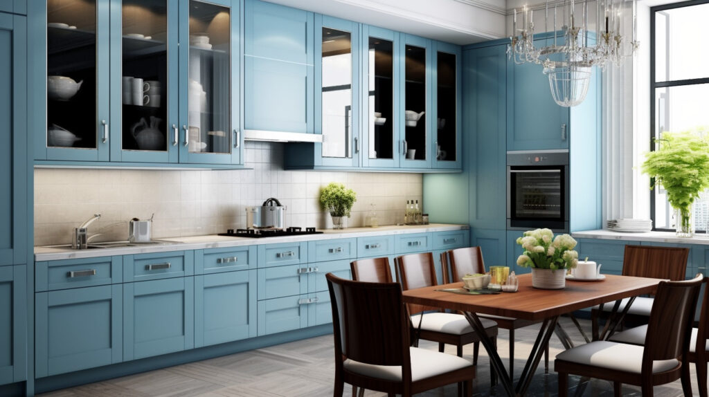 Impact of different shades of blue in kitchen designs 