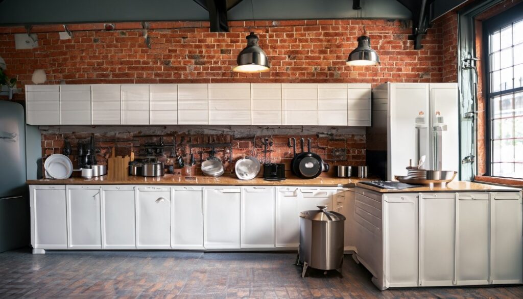Industrial chic kitchen with exposed brick and stainless steel appliances for unique kitchen ideas