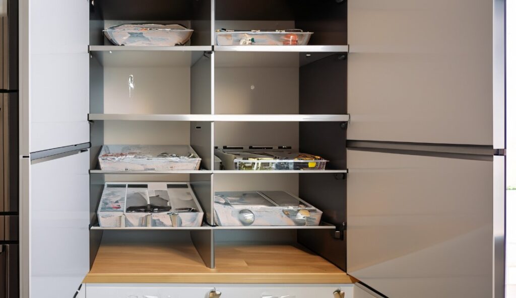 Kitchen cabinet with innovative storage solutions