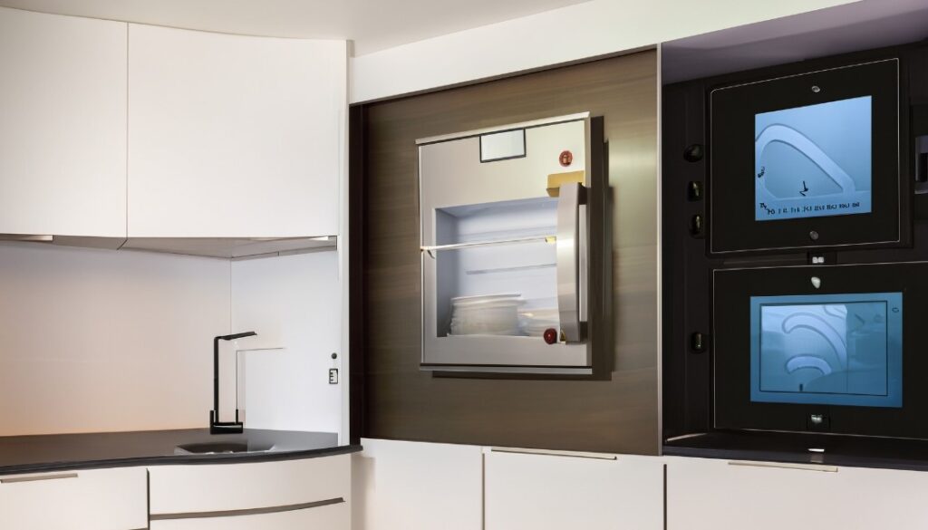 Kitchen cabinet with integrated technology