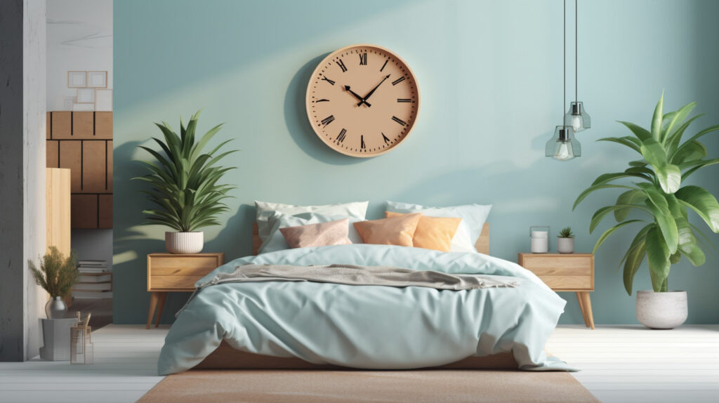 Kitchen clock placed in a bedroom setting