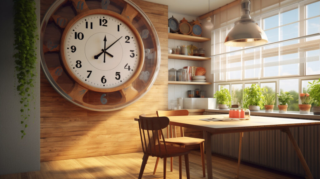 Kitchen clock placed in a study or office setting 
