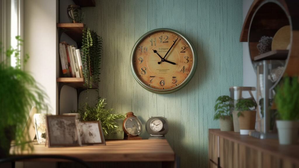 Kitchen clock placed in a study or office setting 