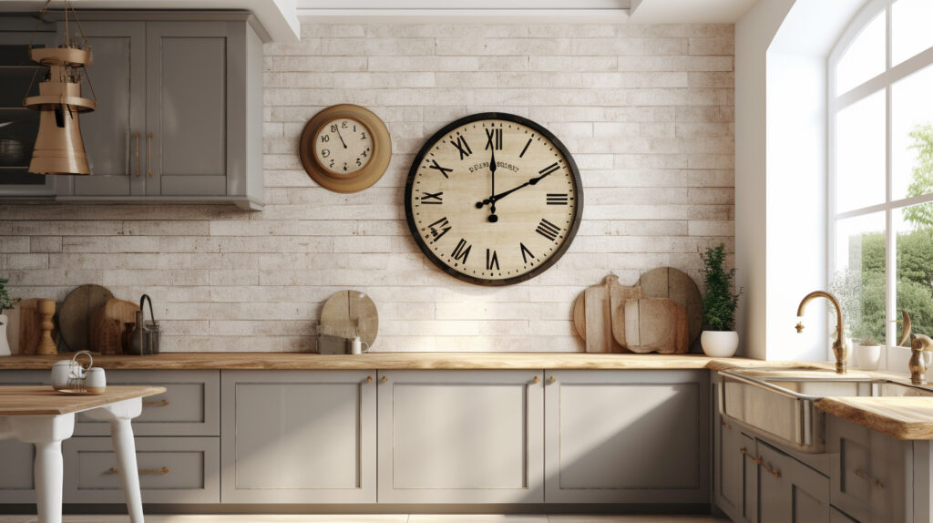 Kitchen clock placed in a visible spot in the kitchen