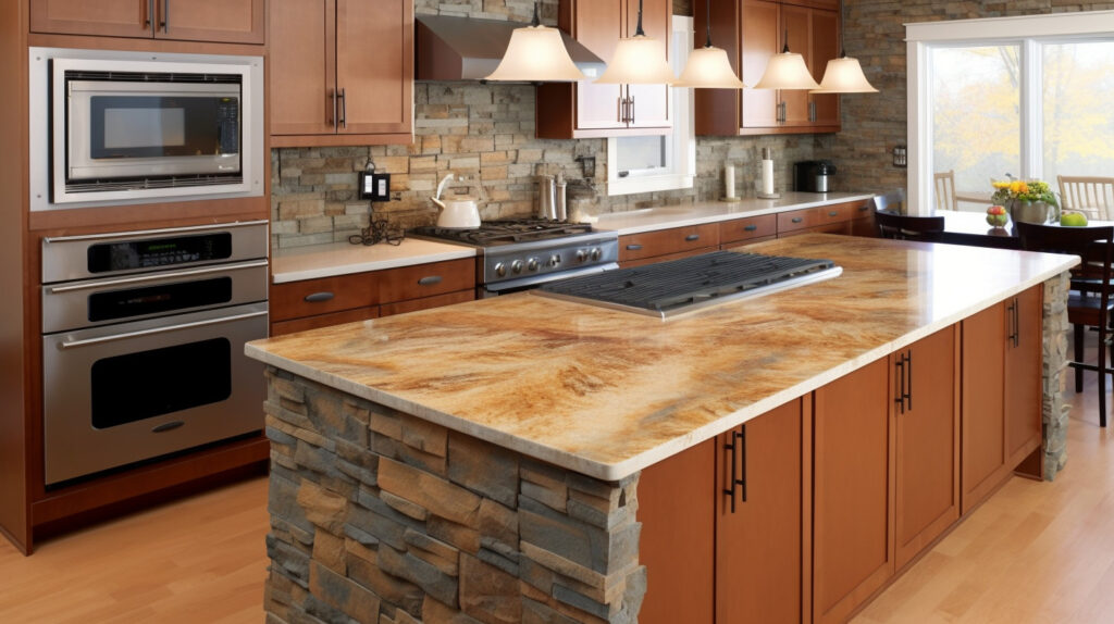 Kitchen island with versatile and easy-to-replace stone veneer 